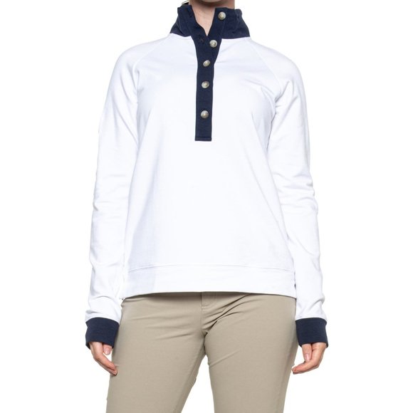 Renwick Golf NWT Women's White & Navy Flag Button Mock Jacket - Picture 1 of 5
